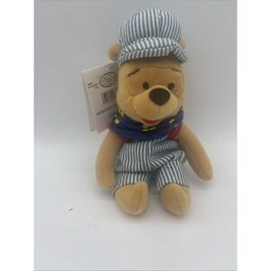 Disney‎ Mini Bean Bag Choo Choo POOH 9" Plush POOH Train Conductor FASTSHIP